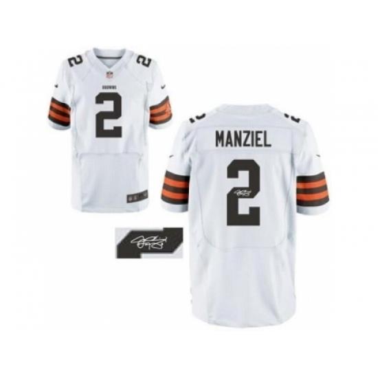Nike Cleveland BroWns 2 Johnny Manziel White Elite Signed NFL Jersey