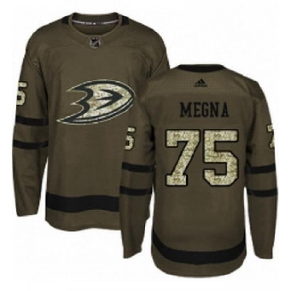 Youth Adidas Anaheim Ducks 75 Jaycob Megna Authentic Green Salute to Service NHL Jersey