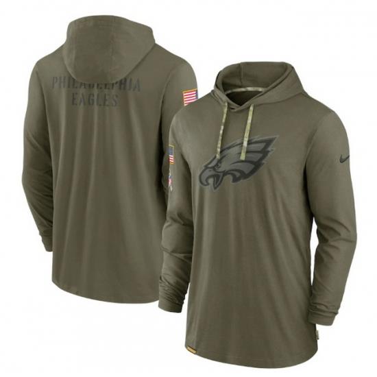 Men Philadelphia Eagles 2022 Olive Salute To Service Tonal Pullover Hoodie