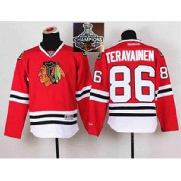 youth nhl jerseys chicago blackhawks #86 teravainen red[2015 Stanley cup champions]