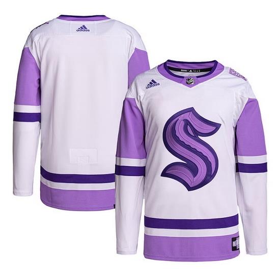 Men Seattle Kraken Blank White Purple Stitched Jersey