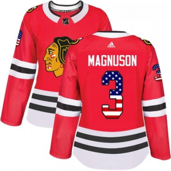 Womens Adidas Chicago Blackhawks 3 Keith Magnuson Authentic Red USA Flag Fashion NHL Jersey