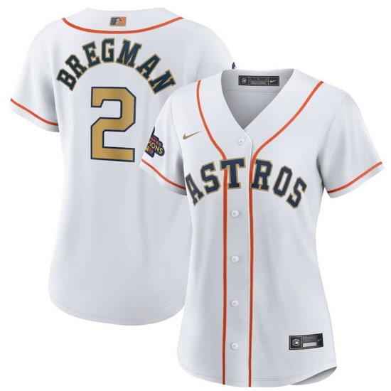 Women Houston Astros 2 Alex Bregman White 2023 Gold Collection With World Serise Champions Patch Stitched Jersey