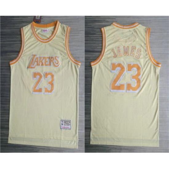Men Los Angeles Lakers 23 LeBron James Gold Hardwood Classics Soul Throwback Limited Jersey