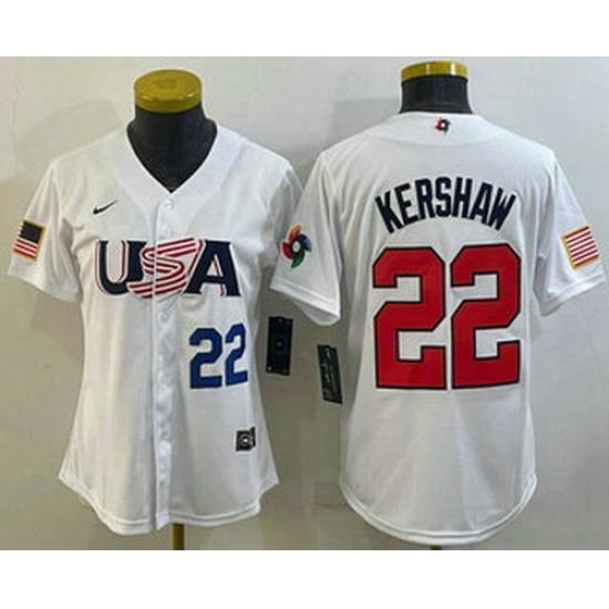 Women's USA Baseball #22 Clayton KershaW Number 2023 White World Classic Stitched Jersey I