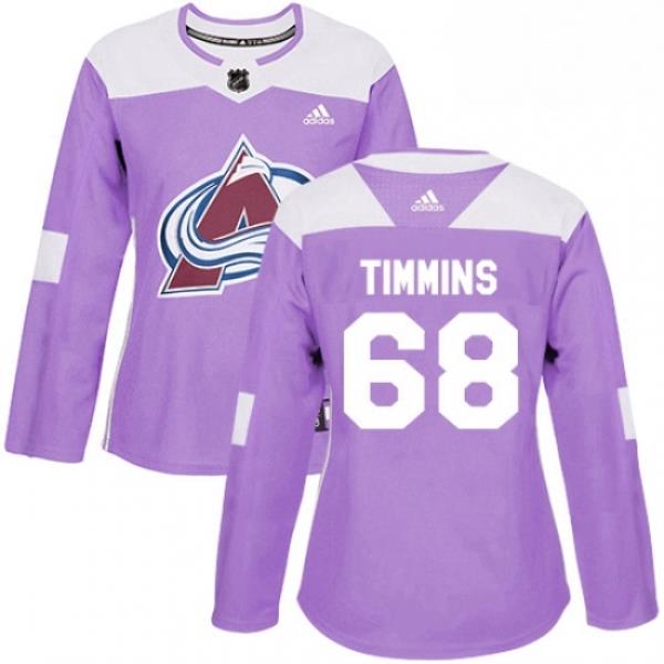 Womens Adidas Colorado Avalanche 68 Conor Timmins Authentic Purple Fights Cancer Practice NHL Jersey