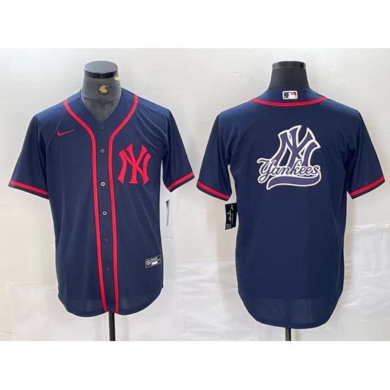 Men NeW York Yankees Big LOGO Navy Cool Base Stitched Baseball Jersey 26