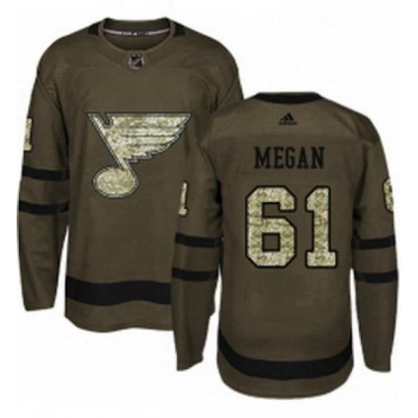 Mens Adidas St Louis Blues 61 Wade Megan Authentic Green Salute to Service NHL Jersey