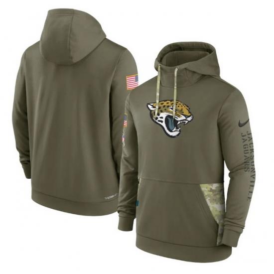 Men Jacksonville Jaguars 2022 Olive Salute To Service Therma Performance Pullover Hoodie