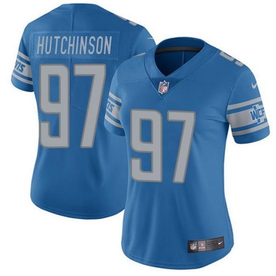 Women Detroit Lions 97 Aidan Hutchinson Blue Vapor Limited Stitched Football Jersey