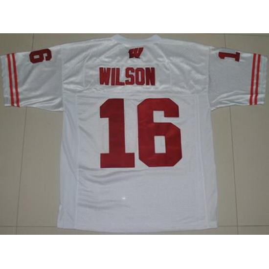 Badgers #16 Russell Wilson White Embroidered NCAA Jersey
