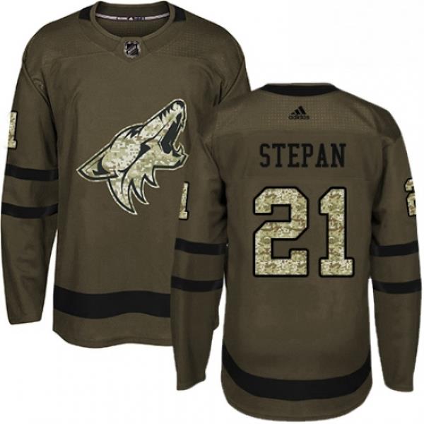 Youth Adidas Arizona Coyotes 21 Derek Stepan Premier Green Salute to Service NHL Jersey