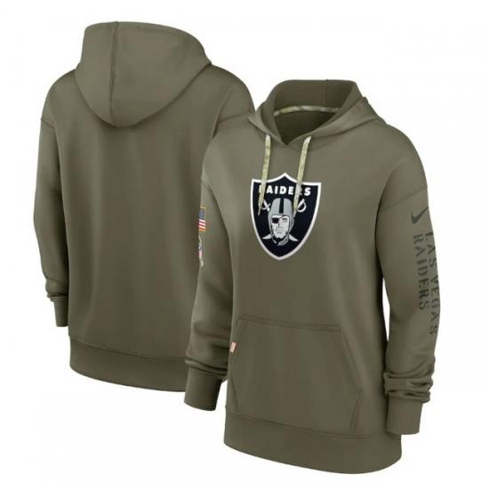 Women Las Vegas Raiders 2022 Olive Salute To Service Therma Performance Pullover Hoodie