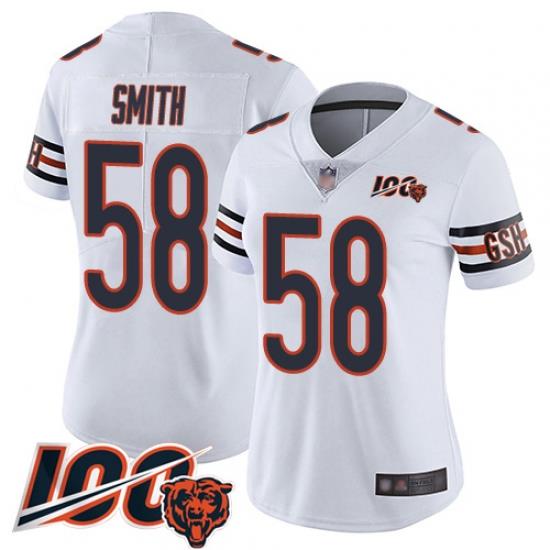 Women Chicago Bears 58 Roquan Smith White Vapor Untouchable Limited Player 100th Season Football Jersey