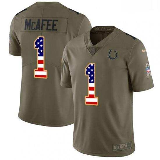 Men Nike Indianapolis Colts 1 Pat McAfee Limited OliveUSA Flag 2017 Salute to Service NFL Jersey