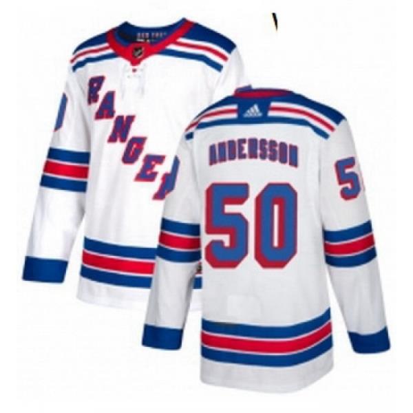 Womens Adidas New York Rangers 50 Lias Andersson Authentic White Away NHL Jersey