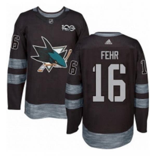 Mens Adidas San Jose Sharks 16 Eric Fehr Authentic Black 1917 2017 100th Anniversary NHL Jerse