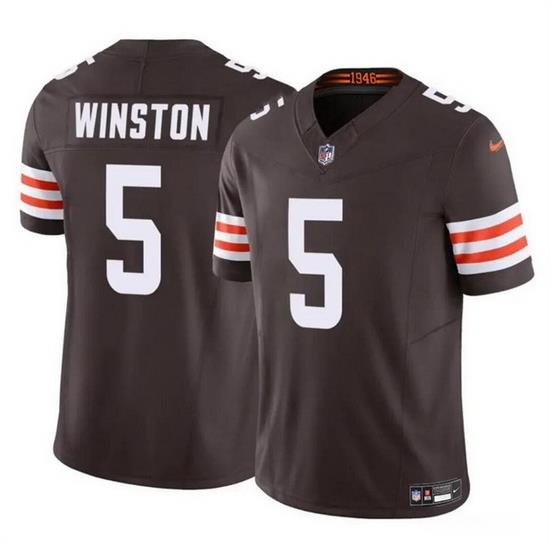 Men Cleveland Browns 5 Jameis Winston Brown 2023 F U S E Vapor Limited Stitched Football Jersey