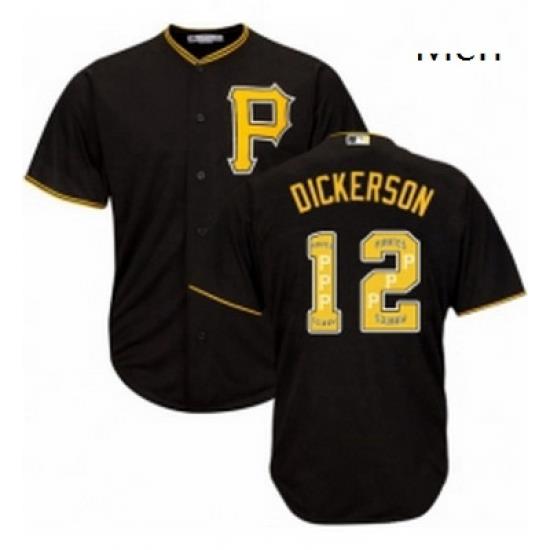 Mens Majestic Pittsburgh Pirates 12 Corey Dickerson Authentic Black Team Logo Fashion Cool Base MLB Jersey