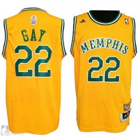 Men RUDY GAY MEMPHIS GRIZZLIES #22 Yellow HARDWOOD CLASSIC JERSEY
