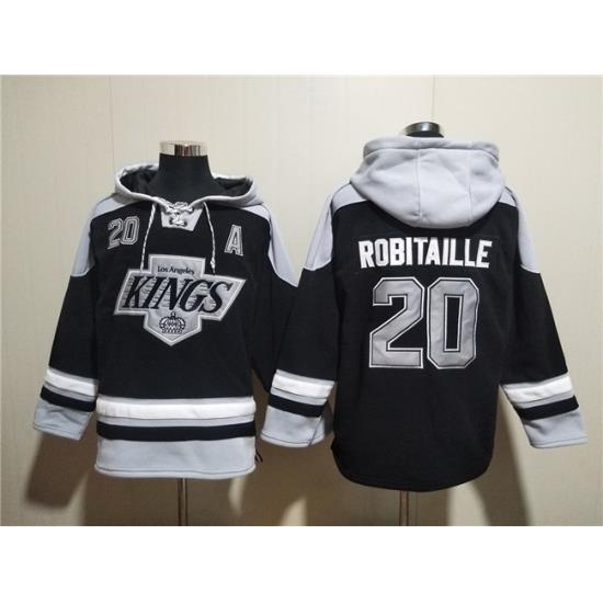Men Los Angeles Kings 20 Luc Robitaille Black Ageless Must Have Lace Up Pullover Hoodie