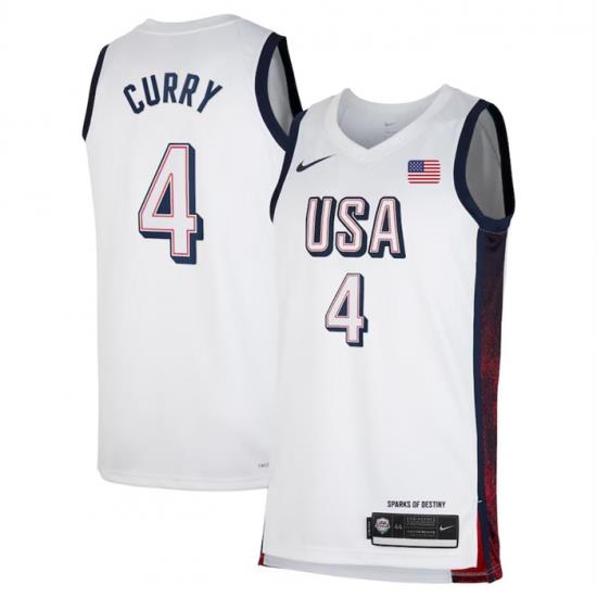 Men USA Basketball 4 Stephen Curry White 2024 Swingman Stitched Jersey