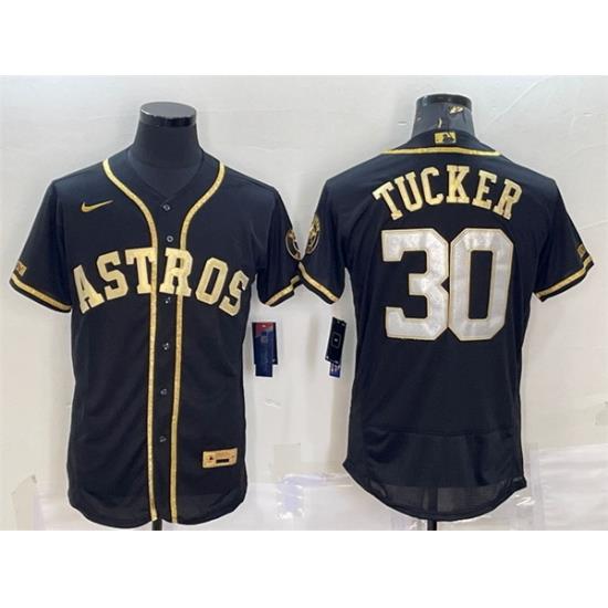 Men Houston Astros 30 Kyle Tucker Black Gold Flex Base Stitched Jersey