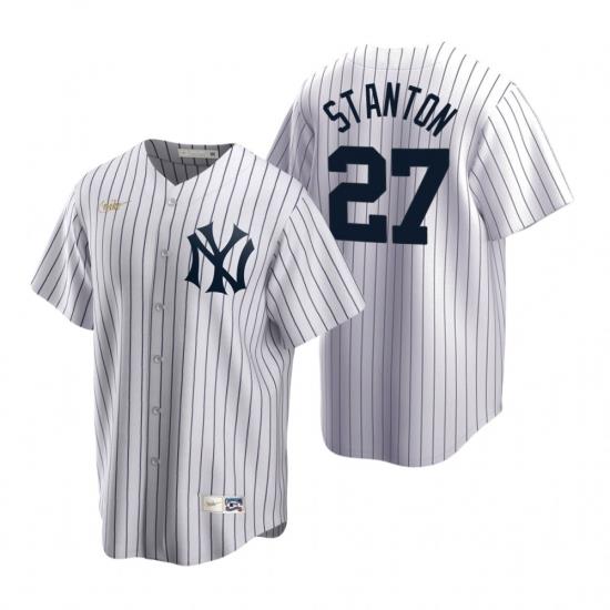 Mens Nike NeW York Yankees 27 Giancarlo Stanton White CooperstoWn Collection Home Stitched Baseball Jersey