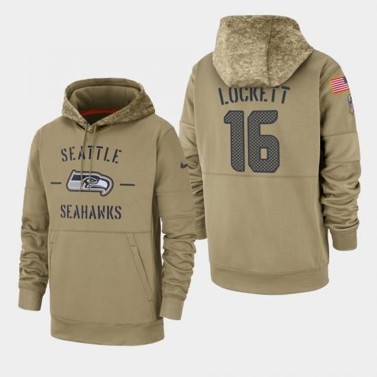 Mens Seattle Seahawks 16 Tyler Lockett 2019 Salute to Service Sideline Therma Pullover Hoodie Tan