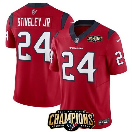 Men Houston Texans 24 Derek Stingley Jr  Red 2023 F U S E  AFC South Champions Patch Vapor Untouchable Limited Stitched Football Jersey