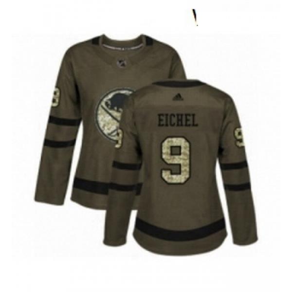 Womens Adidas Buffalo Sabres 9 Jack Eichel Authentic Green Salute to Service NHL Jersey