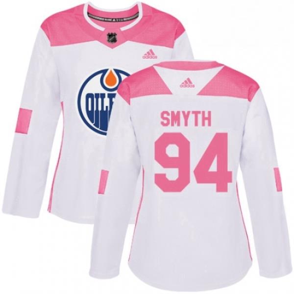 Womens Adidas Edmonton Oilers 94 Ryan Smyth Authentic WhitePink Fashion NHL Jersey