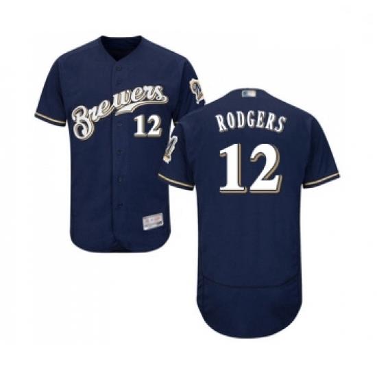 Mens Milwaukee Brewers 12 Aaron Rodgers Navy Blue Alternate Flex Base Authentic Collection Baseball Jersey