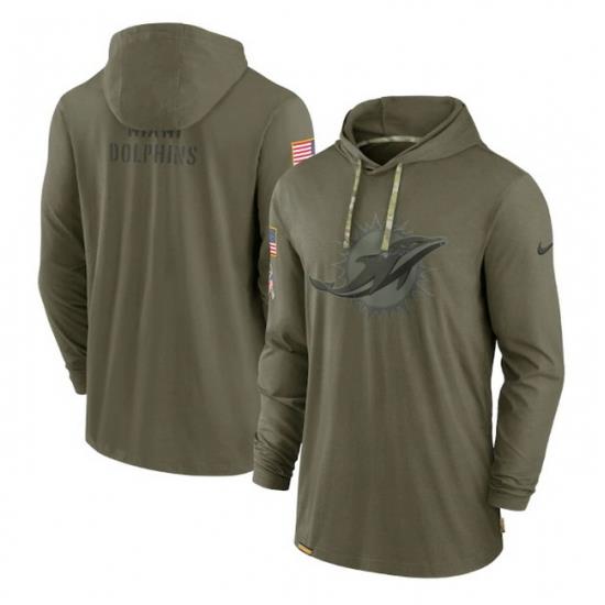 Men Miami Dolphins 2022 Olive Salute To Service Tonal Pullover Hoodie