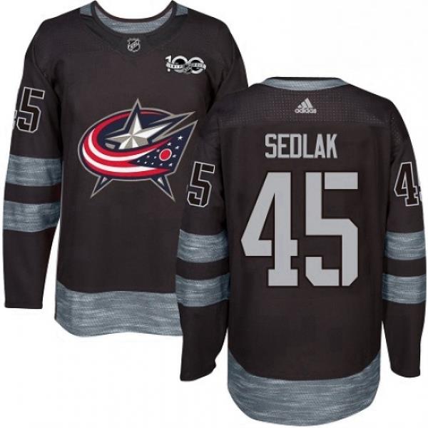 Mens Adidas Columbus Blue Jackets 45 Lukas Sedlak Authentic Black 1917 2017 100th Anniversary NHL Jersey