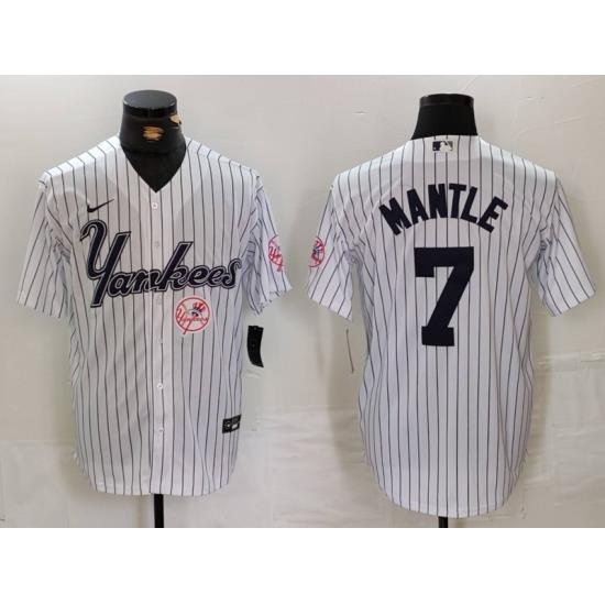 Men New York Yankees 7 Mickey Mantle White Cool Base Stitched Baseball Jersey 5