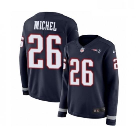 Womens Nike New England Patriots 26 Sony Michel Limited Navy Blue Therma Long Sleeve NFL Jersey