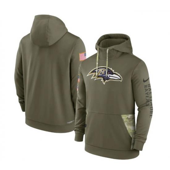 Men Baltimore Ravens 2022 Olive Salute To Service Therma Performance Pullover Hoodie