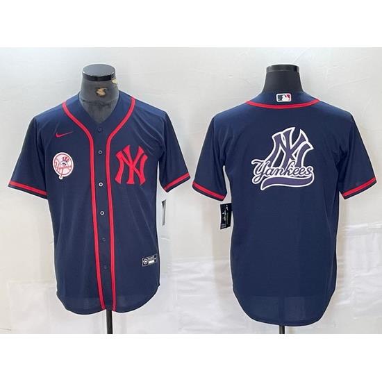 Men NeW York Yankees Big LOGO Navy Cool Base Stitched Baseball Jersey 32