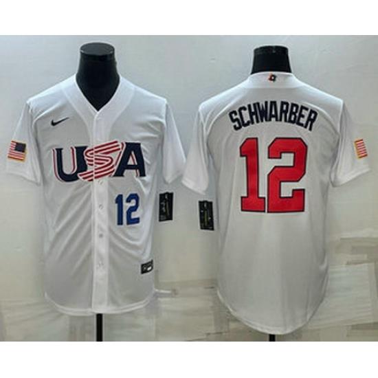 Men's USA Baseball #12 Kyle SchWarber Number 2023 White World Baseball Classic Stitched Jersey