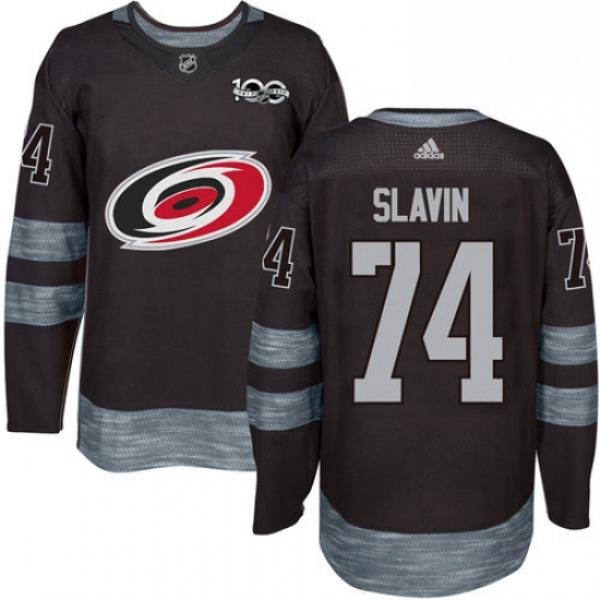 Mens Adidas Carolina Hurricanes 74 Jaccob Slavin Premier Black 1917 2017 100th Anniversary NHL Jersey