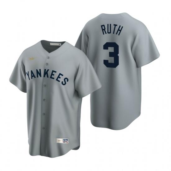 Mens Nike NeW York Yankees 3 Babe Ruth Gray CooperstoWn Collection Road Stitched Baseball Jerse
