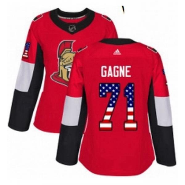 Womens Adidas Ottawa Senators 71 Gabriel Gagne Authentic Red USA Flag Fashion NHL Jersey