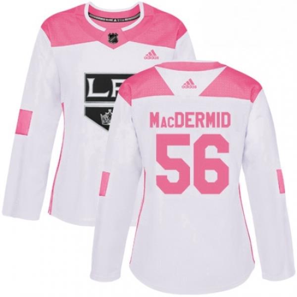 Womens Adidas Los Angeles Kings 56 Kurtis MacDermid Authentic WhitePink Fashion NHL Jersey