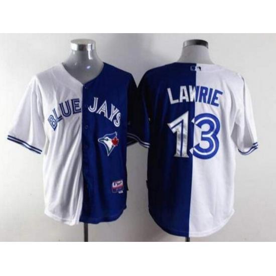 Men Toronto Blue Jays Split Jerseys 13 Brett LaWrie White Blue Jersey