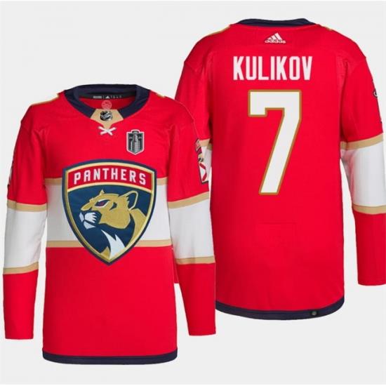 Men Florida Panthers 7 Dmitry Kulikov Red 2024 Stanley Cup Final Patch Stitched Jersey
