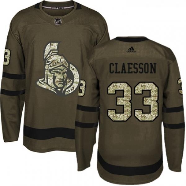 Youth Adidas Ottawa Senators 33 Fredrik Claesson Premier Green Salute to Service NHL Jersey