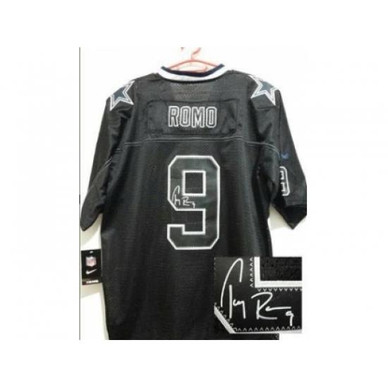 Nike Dallas Cowboys 9 Tony Romo Elite Light Out Black Signed NFL Jersey
