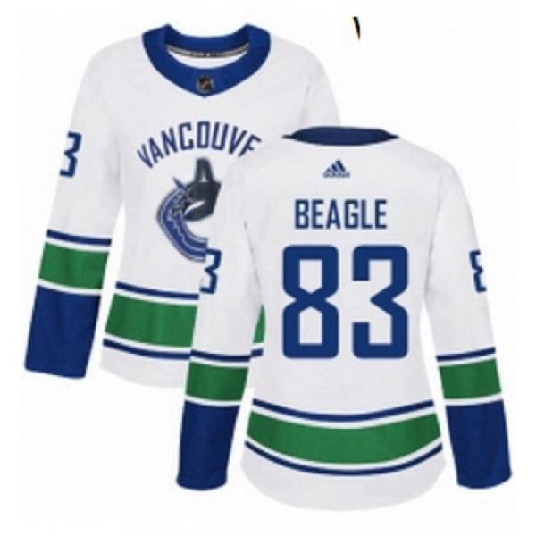 Womens Adidas Vancouver Canucks 83 Jay Beagle Authentic White Away NHL Jersey