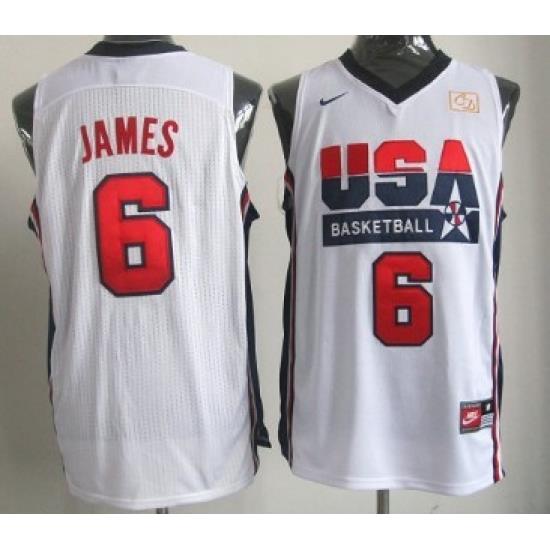 1992 Olympics Team USA 6 LeBron James White Swingman Jersey